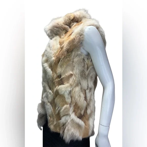 Rare Michael Kors Pieced Coyote Patchwork Vest Genuine Fur Cream Gold Beige Sz M - Picture 3 of 16